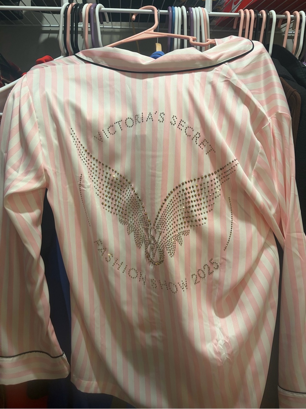 Victoria's Secret Pink & White Striped Rhinestone Wing Pajama Top